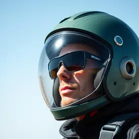 capacete aberto com óculos de grau ou de sol